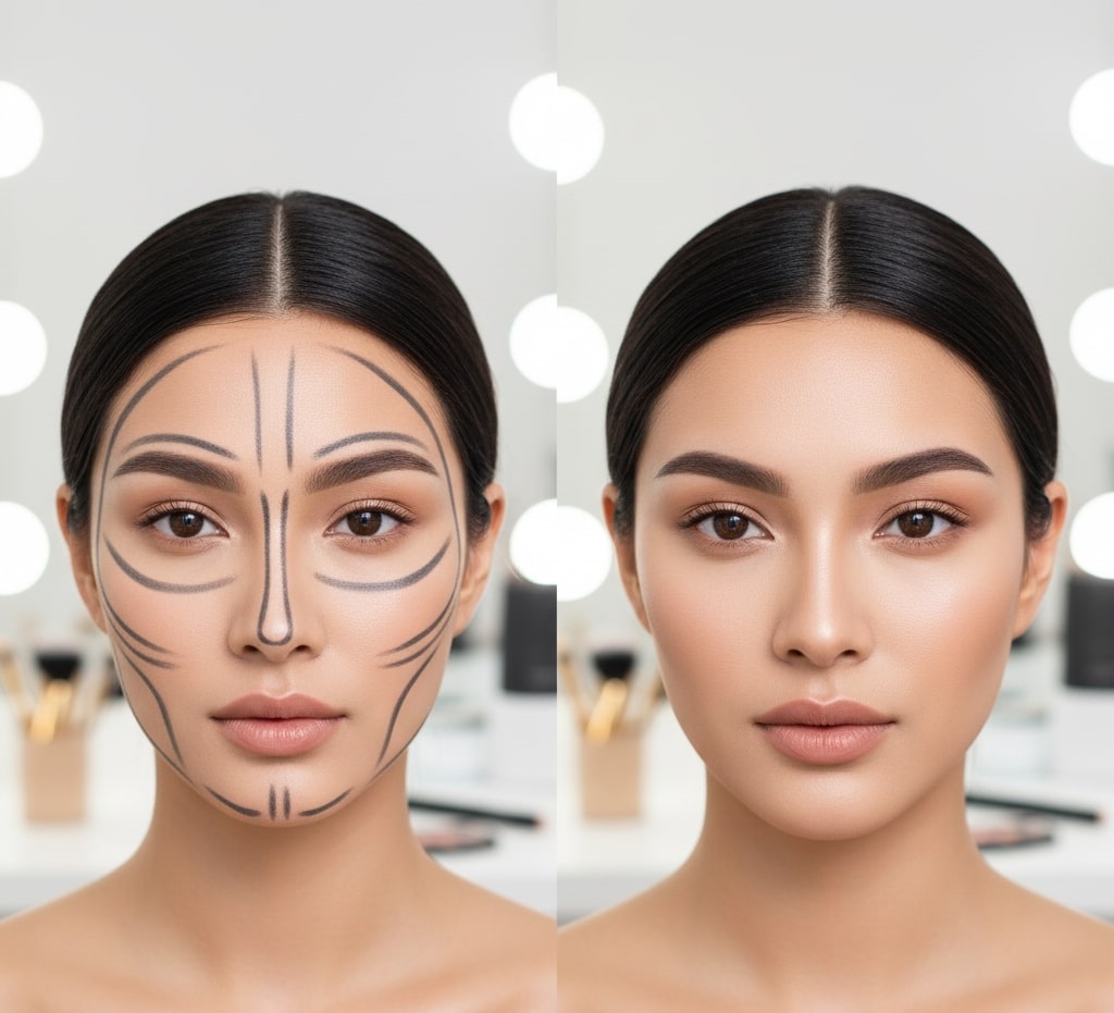 wyszczuplanie twarzy makijażem